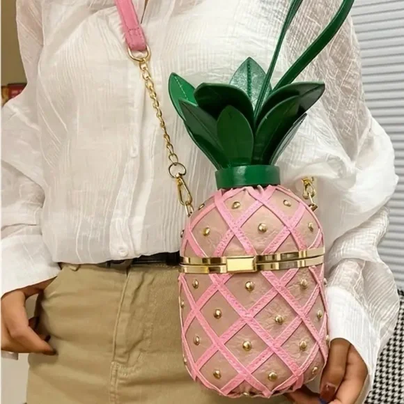 Pineapple Shaped Pink and Green Crossbody Bag - Picture 1 of 7